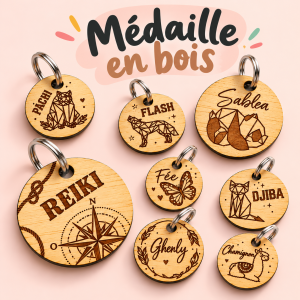 Médailles en bois personnalisées pour chien - médaillon d'identification